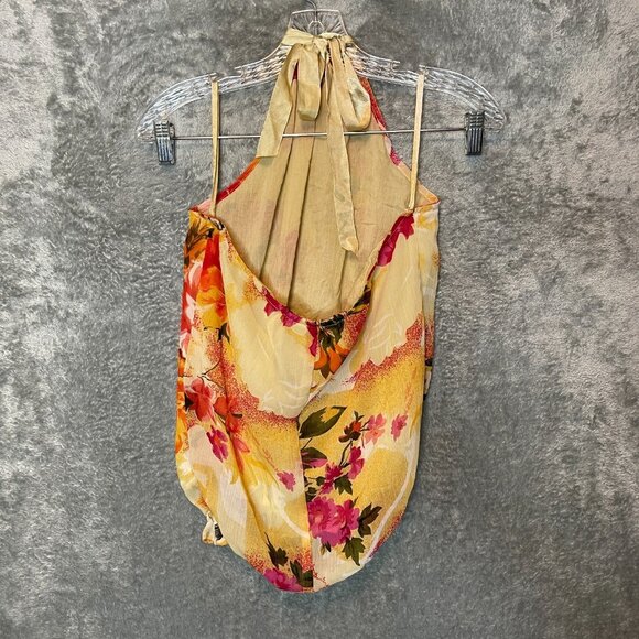 TRAMP Women Y2K Silk Colorful Floral Halter Neck Relaxed Fit Tank Top L - Picture 2 of 11